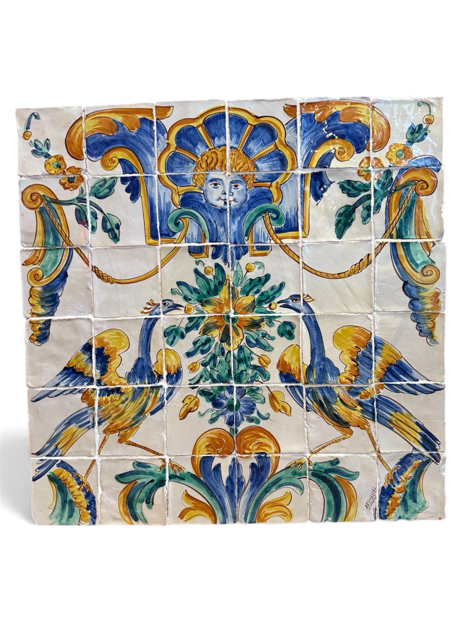 Cerámica de Manises -panel floral con garzas